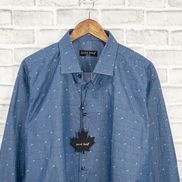 Jared Lang Button up Shirt Blue with color specs Cotton Size 2XL - Picture 3 of 7